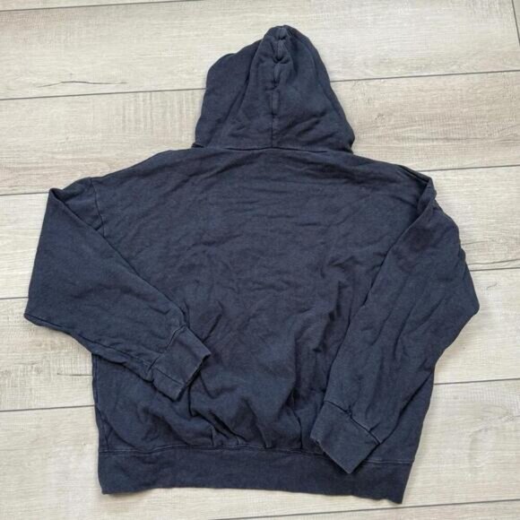 Y2K Muskoka Smiley Face Hoodie L Navy Made in Canada Hand-Drawn Vintage Skater - Picture 2 of 7